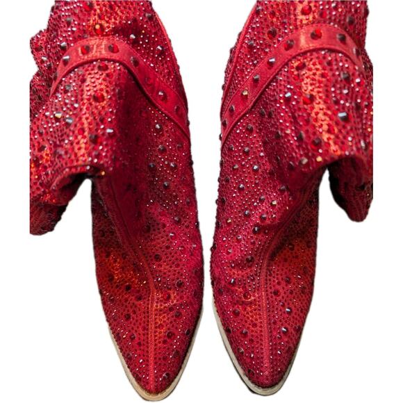 Bling Rhinestone Cowboy Cowgirl Western Mid Calf Slouch Boots 8.5 Holiday - Picture 6 of 7